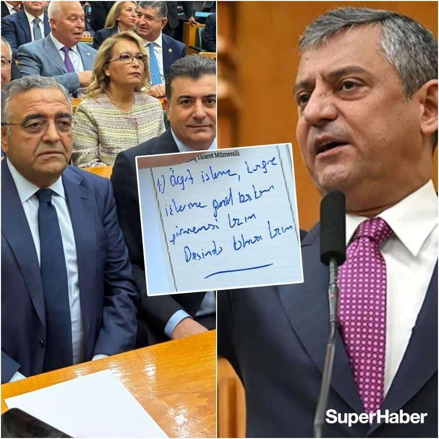 Özgür Özel kürsüde konuşurken Sezgin Tanrıkulu ve Zeynel Emre arasında gizli notlaşma! Kameralara yakalandılar...
