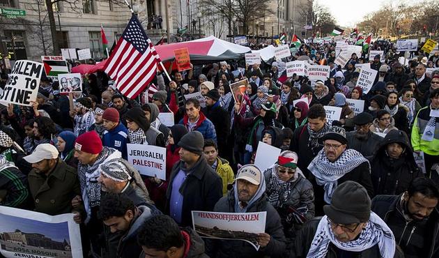 ABD'nin başkenti Washington'da Kudüs protestosu düzenlendi!