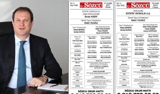 Sözcü Gazetesi'nin künyesinde flaş değişiklik...
