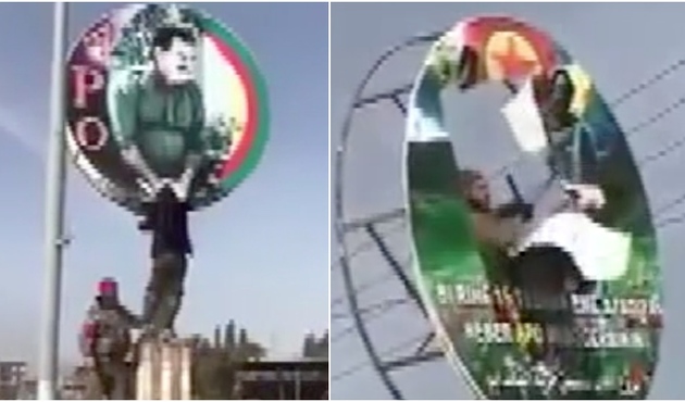Afrin'de Öcalan posterleri indirildi / VİDEO