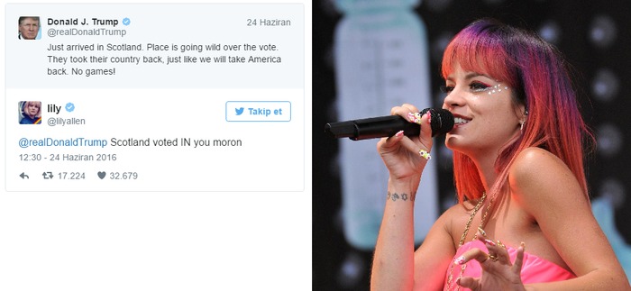 Ünlü şarkıcı Lily Allen'dan Trump'a kapak: Seni moron!