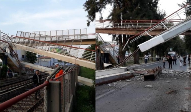 Vincin çarptığı üst geçit metro hattına çöktü...