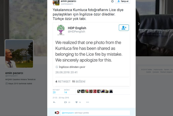 HDP Kumluca fotoğraflarını Lice diye servis etti, pişkince İngilizce özür diledi!