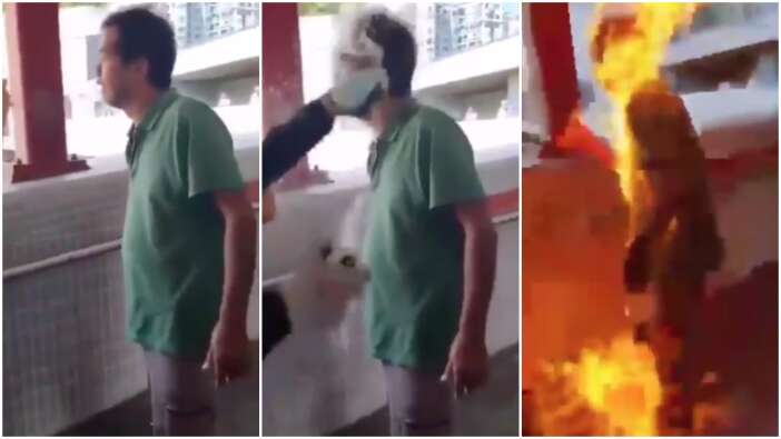 Hong Kong'da göstericiyi ateşe verdiler!