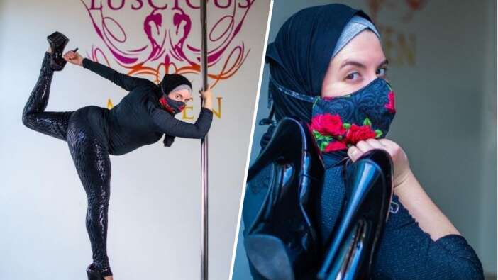 Başörtülü kadının direk dansı yaptığı anlar sosyal medyada viral oldu!