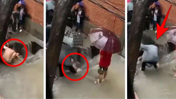 Çin'de sel felaketi: Akıntıya kapılan kişiyi kurtarmak isterken sele kapıldı!