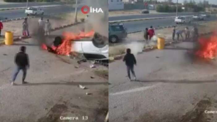 Araç alev alev yandı! Suudi Arabistan'da feci kaza