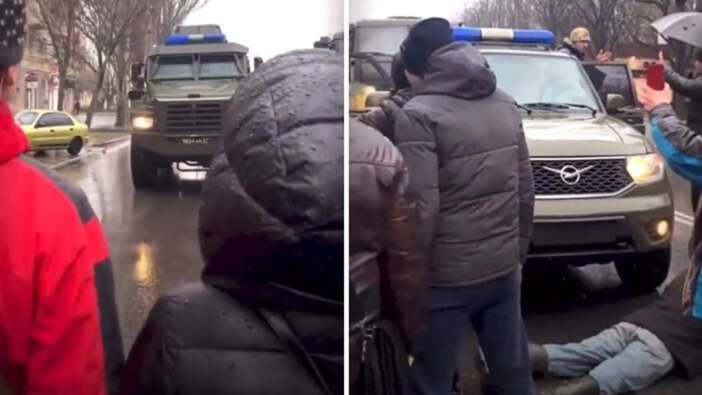 Ukrayna'nın Herson kentinde silahlanan halk, Rus konvoyunu böyle engelledi