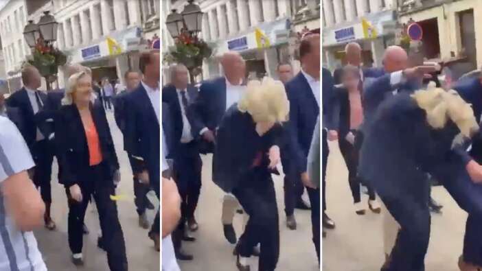 Fransa'da aşırı sağcı Le Pen'e yumurtalı saldırı! Saniye saniye kamerada...