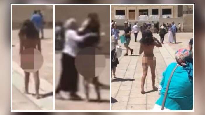 Kudüs'te çıplak kadın şoku! Ağlama duvarına çıplak geldi kimse onu durduramadı... / VİDEO