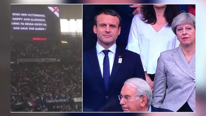 Fransa Cumhurbaşkanı Macron, İngiltere milli marşını işte böyle söyledi... VİDEO
