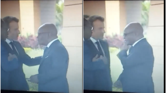 Afrika'ya giden Macron yine rezil oldu: Macron'un dokunduğu omuzunu eliyle temizledi