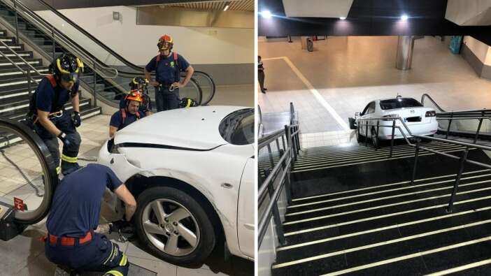Çaldığı araçla metro istasyonunun merdivenlerine sıkıştı