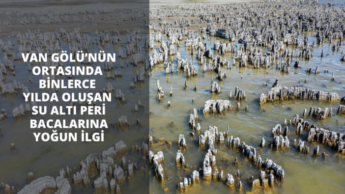 Van Gölü’nün ortasında binlerce yılda oluşan su altı peri bacalarına yoğun ilgi