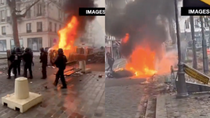 PKK destekçileri Paris'te yollardaki arabaları kundakladı!