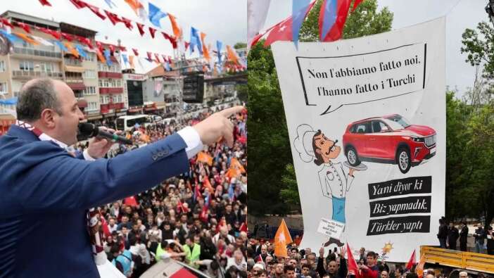 Bakan Mustafa Varank o pankartı gösterdi! ''İtalyanlar ne diyor biz yapmadık! Türkler yaptı, diyor"