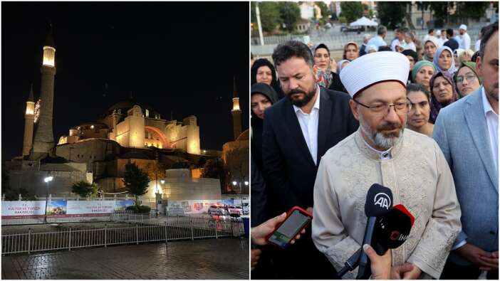 Diyanet İşleri Başkanı Erbaş, çağrıda bulundu! Ayasofya-i Kebir Cami-i Şerifi'nin ibadete açılışının üçüncü yıl dönümünde vatandaşlar camiye akın etti