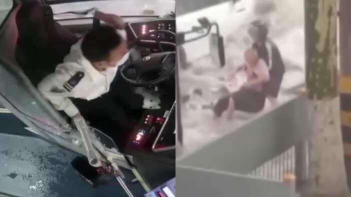 Çin'de tayfun felaketi! Sulara kapılan yaşlı adamı otobüs şoförü böyle kurtardı