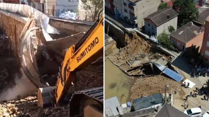 İstanbul'da korku dolu anlar: AK Parti'nin önerge verdiği yol çöktü! Çevre binalar boşaltıldı...