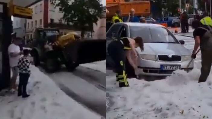 Almanya'da yaz ortasında kış! Kar küreme araçları sokağa çıktı...