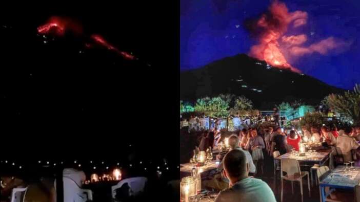 İnsanlar yemek yerken böyle patladı: Stromboli Yanardağı tekrar harekete geçti