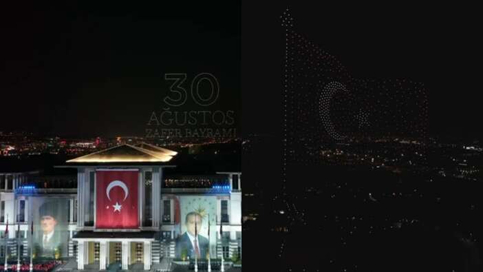 1200 drone ile gerçekleştirilen ışık gösterisi 100. Yıl Marşı'na eşlik etti