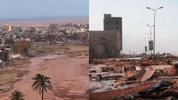 Libya'daki sel felaketinin boyutunu gösteren korkunç görüntüler! Kıyamet filmleri gibi...