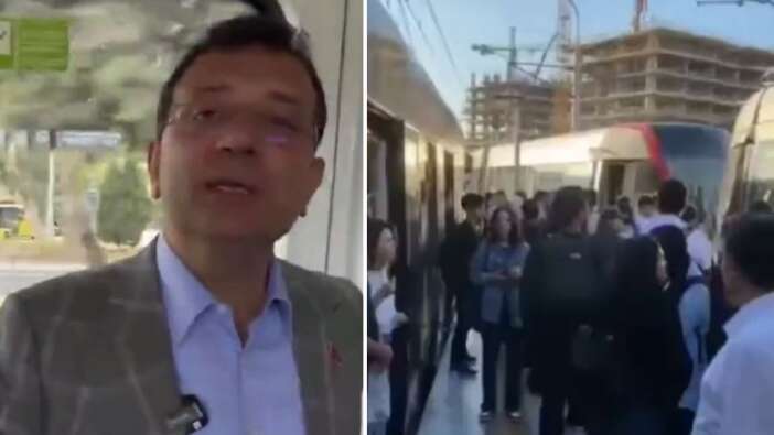 İmamoğlu, 'Tramvay ve metroya binin' tavsiyesi verirken İstanbul'un hali... Tramvay raydan çıktı!