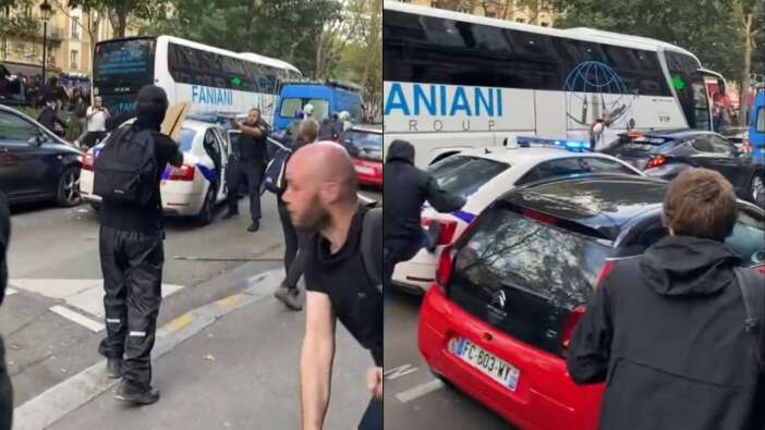 Fransa sokakları yine savaş alanı: Eylemciler polis aracına saldırdı, polis kalabalığa silah çekti