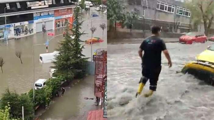 İstanbul'da sağanak bir anda başladı! Korkunç sel görüntüleri