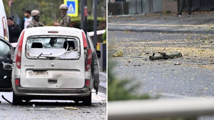 Ankara İçişleri Bakanlığı önündeki bombalı terör saldırısından ilk görüntüler! Roketatar dikkat çekti...