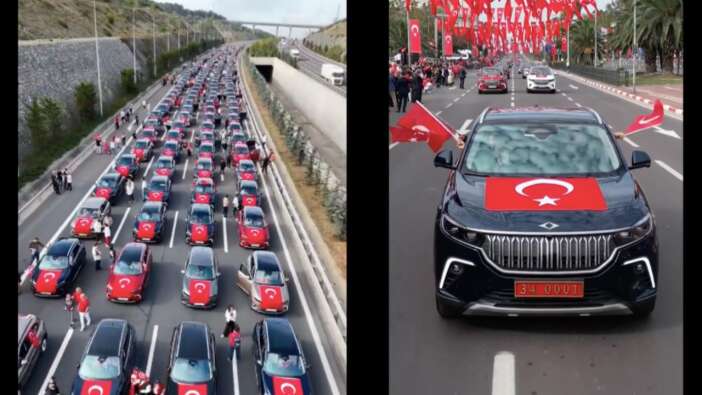 100. Yıl TOGG konvoyu! Şehit çocukları, İstanbul Valisi Davut Gül'ün aracında...