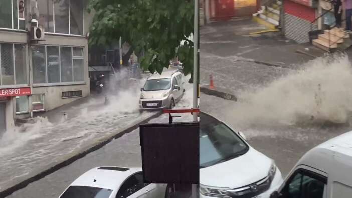 İstanbul'u sağanak vurdu! Sokakları yine sel götürdü! Şişli'den gelen görüntüler sosyal medyada!