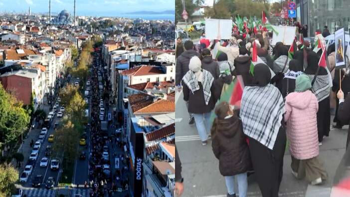 Filistinlilere destek için Edirnekapı'dan Beyazıt'a 'el ele Gazze Şeridi' zinciri!