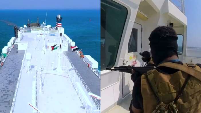 Yemenli asker grubu Husiler, İsrail gemisini ele geçirip Filistin bayrağı astı! İşte o anlar