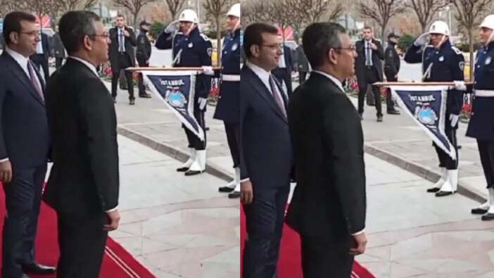 İmamoğlu ziyaretinde ilginç anlar! Özgür Özel, kırmızı halıda zabıtaları selamladı