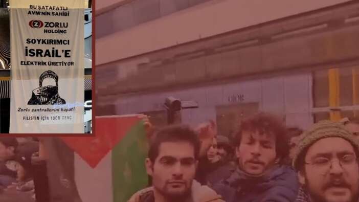 Zorlu AVM'ye 'soykırımcı' afişi astılar! Filistin İçin 1000 Genç oluşumundan İsrail için boykot eylemi!
