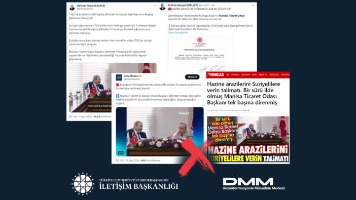 DMM'den "Birleşmiş Milletler Gıda ve Tarım Örgütü, Cumhurbaşkanı Erdoğan'ın desteğiyle Manisa’da hazine arazilerinin Suriyeli sığınmacılara verilmesini istiyor" iddiasına yalanlama