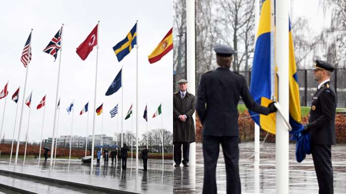 İsveç bayrağı, NATO karargahında Türk bayrağının yanında göndere çekildi