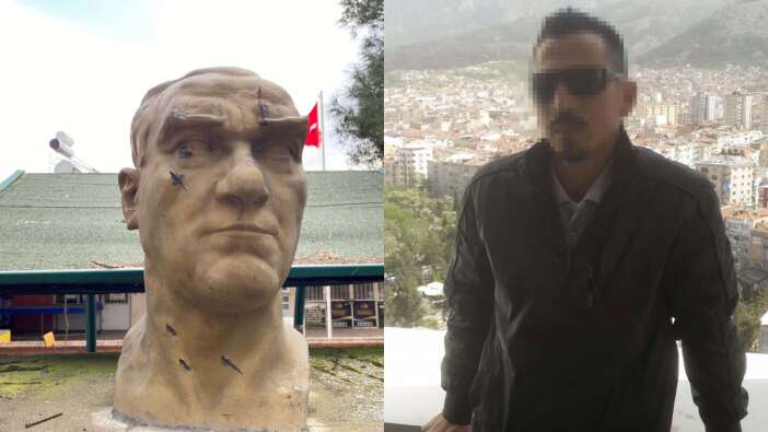 Manisa'da Atatürk büstüne baltalı saldırı