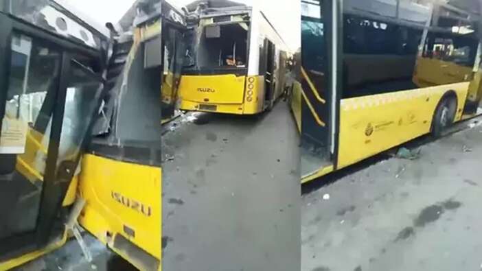 Gaziosmanpaşa'da gaz pedalı takılı kalan İETT Otobüsü duraktaki otobüslere çarptı!