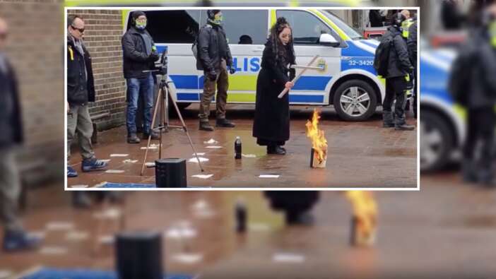 İsveç'in başkenti Stockholm'de bir kez daha Kur'an-ı Kerim yakıldı! İsveç Polisi kadını korudu...