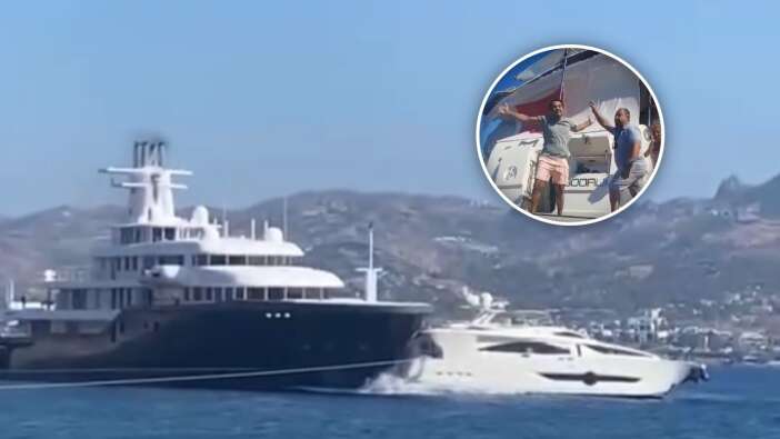 Bodrum'da milyon dolarlık mega yat, motoryatı ezdi geçti! Panik anları kamerada...