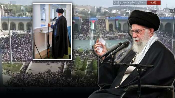 İran dini lideri Hamaney tüfekle Cuma hutbesi verdi: Gerekirse İsrail'i yine vuracağız!
