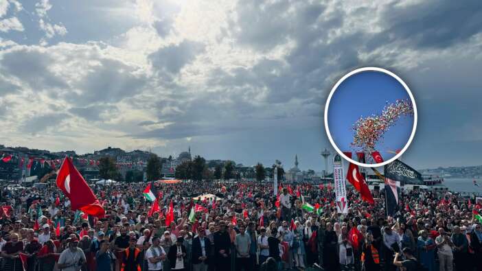 Binlerce kişi İsrail'i protesto etmek için Üsküdar'da toplandı! Şehit çocuklar için gökyüzüne balonlar bırakıldı...