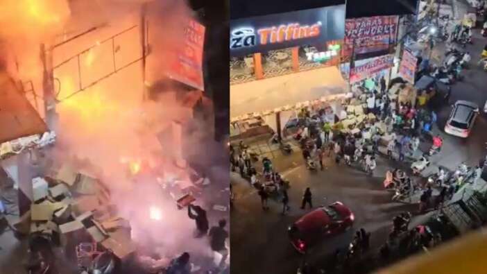 Aniden alev alınca... Hindistan'da havai fişek dükkanında saldırı gibi görüntüler!