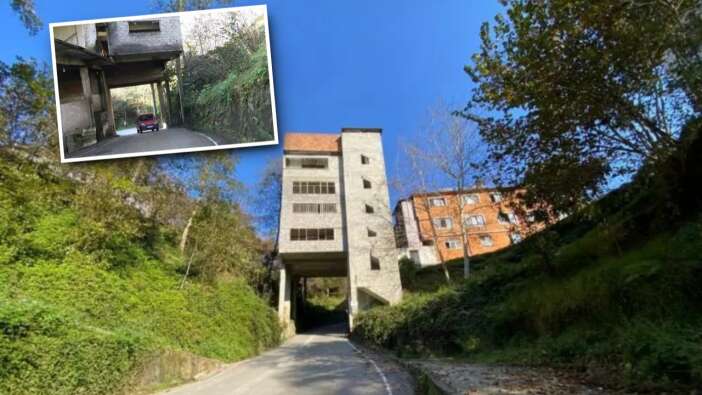 Trabzon'daki bu yolu görenler hayrete düşüyor! Altından kara yolu geçen bina...