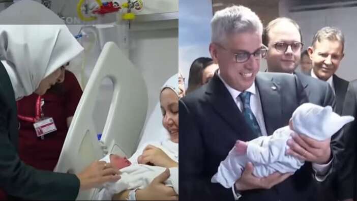 Yeni yılın ilk bebeklerine sürpriz ziyaret: Aile ve Sosyal Hizmetler Bakanı Mahinur Özdemir Göktaş ve Sağlık Bakanı Kemal Memişoğlu altın taktı!
