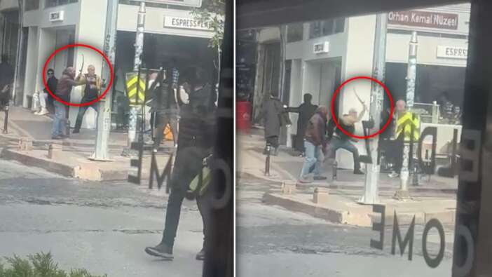 İstanbul'da güpegündüz kılıçlı saldırı! Kendisini sandalyeyle korudu... Saniye saniye kamerada!