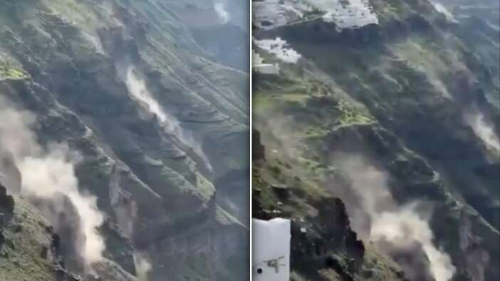 Heyelan başladı, dev kayalar deniz kayıyor! Ege deprem fırtınasından korkunç görüntüler!